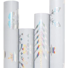 Pack of 4 LOMIMOS Christmas Wrapping Paper,with Laser Film and Cut Lines, Large