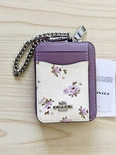 COACH CAU43 Zip Card Case In Signature Canvas & Leather Floral Print Chalk Multi
