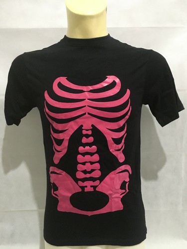T-shirt uomo con stampa Ossa Scheletro Rosa Fluo maglietta maglia tshirt  new | eBay