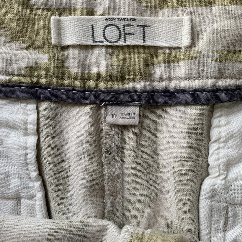 Pantalones Cortos Ann Taylor Loft Para Mujer Talla 10 Blanco Tostado Boho Abstracto Mezcla de Lino Foto 3 de 4