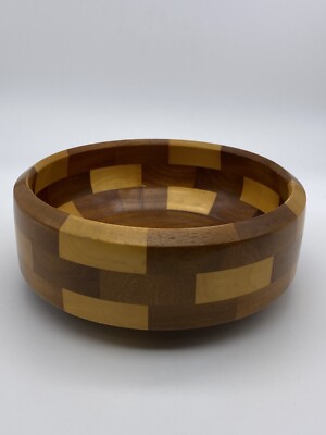 Vintage Schachbrett Block Holz Obstschale Salatschale Karomuster Retro