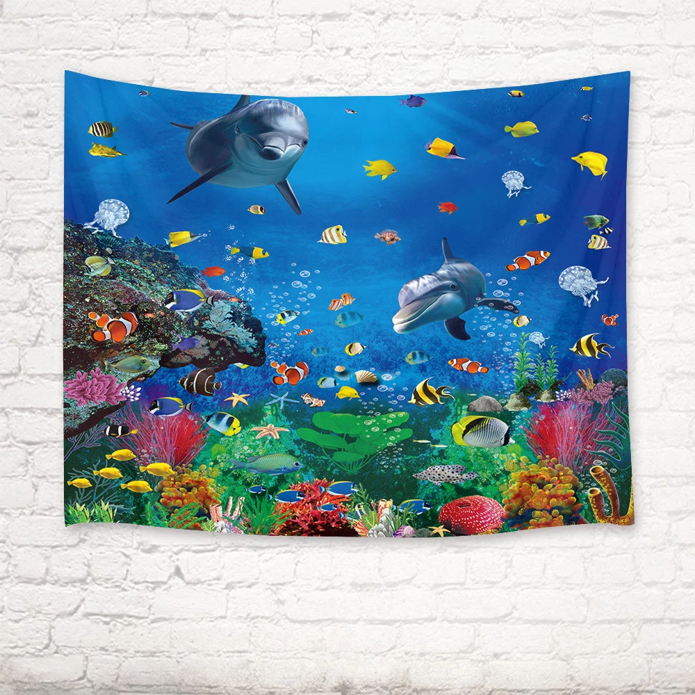 Underwater world Fish Wall Hanging Tapestry Living Room Bedroom Dorm Home  Decor