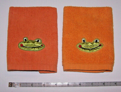 SET 2 Orange FROG FACE Kitchen Bath Cotton CLOTHS GOOD CONDITION