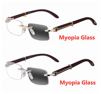 Unisex Business Retro Wood Photochromic Negative Nearsight Glass -1.0~-8.0 Presc