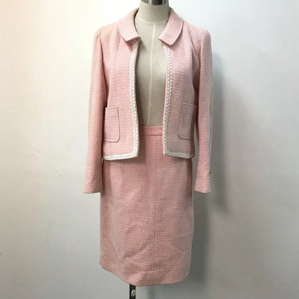 CHANEL CC Mark Jacket skirt 2-piece set shoulder pads setup tweed Beige pink