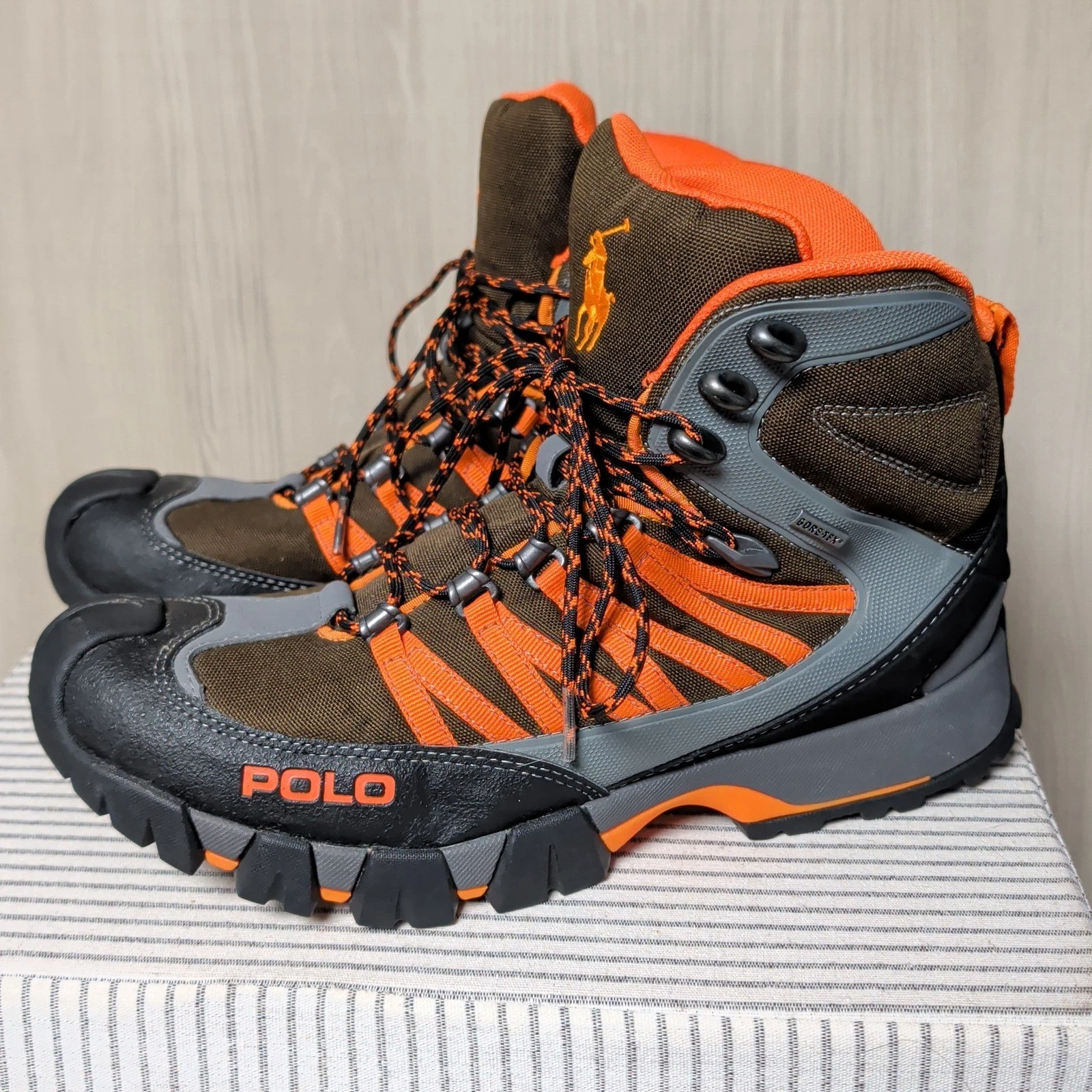 Polo Ralph Lauren Canterwood Upper Hiking Boots Mens 10 Brown Orange Gore-Tex