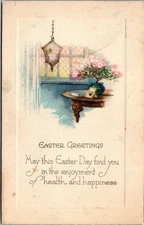 Easter Greetings Window Table Plant Unposted Postcard