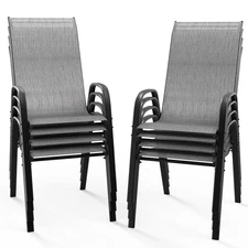 Patio Chairs Set of 8 – Stackable Outdoor Dining Chairs with Comfortable Slin...