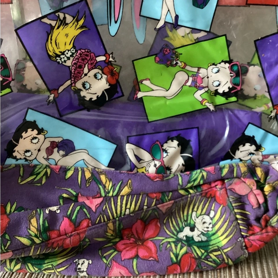 Bolso de Mano Y2K Betty Boop De Colección Años 90 Grande Hawaiano Vinilo Transparente Floral Playa Foto 3 de 4