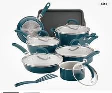 Rachael Ray Create Delicious 13-Piece Nonstick Cookware Set - Teal Shimmer
