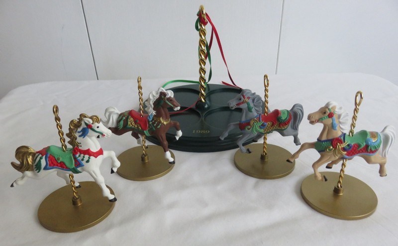 Hallmark Keepsake Ornaments Carousel Horses & Display Stand, Boxes 1989.