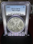 2005 $1 American Silver Eagle Coin PCGS MS70 Classic Blue Label