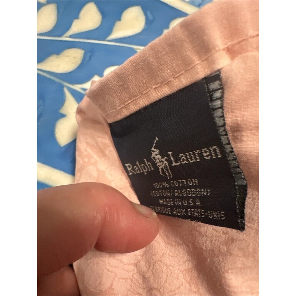 Винтажный Ralph Lauren синий ярлык розовый цветочный жаккард королева размер плоский лист Percale N - Изображение 3 из 4