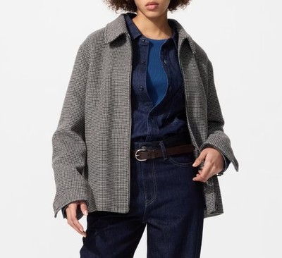 NWT Uniqlo Single Collar Short Blouson in Checked Brown Men's