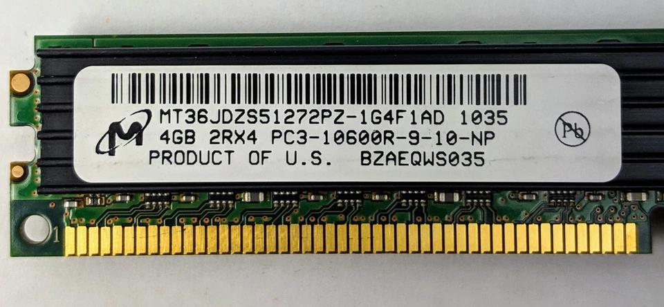 4GB DDR3 ECC Registered RAM PC3-10600R 1333MHz RDIMM Micron MT36JDZS51272PZ - Image 2 of 4