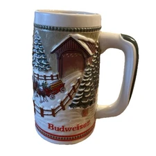 Budweiser Beer Ltd Edition Holiday Stein, Clydesdales  8" Ceramarte Brazil