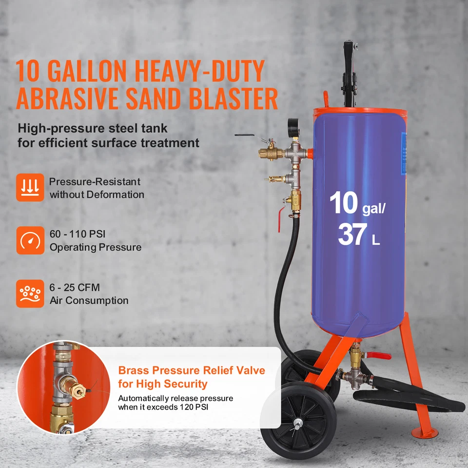 Bláster de arena de alta resistencia Uimoso de 10 galones 60-110 PSI con 2 boquillas y manguera de 7,5 pies Foto 2 de 4