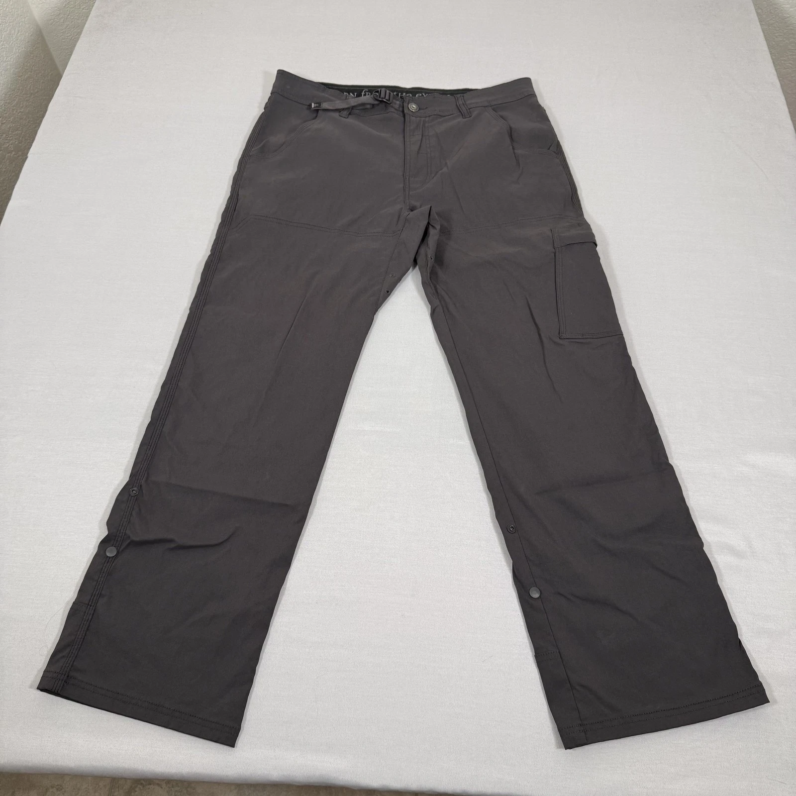 Prana Pants Mens 34x30 Gray Stretch Zion Belted Cargo Lightweight Nylon Hike