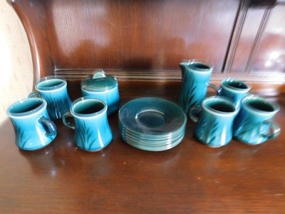 14-teiliges Vintage blau/grün Keramik Boulton West Country Made Tee/Kaffee Set