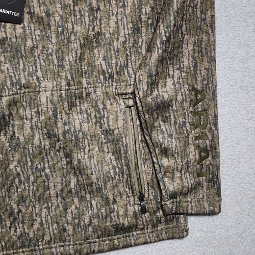 Pull homme Ariat neuf logo Caldwell quart zip vert moyen écorce d'arbre camouflage neuf avec étiquette - Photo 2/14