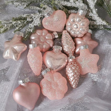 12 kleine Glas Weihnachtskugeln-Zapfen, Herz...rosa matt/glanz-Baumschmuck-Deko*
