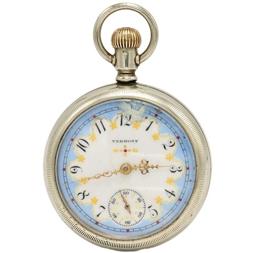 WALTHAM Vermont Antique Original Vintage Signed Silver Enamel Dial Pocket Watch