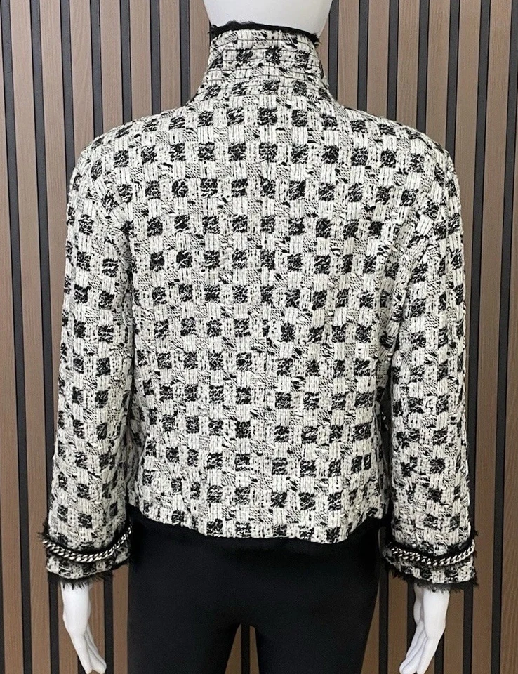 Chaqueta de traje Per Se para mujer 10 blanco tweed encaje adorno mezcla de lana Foto 3 de 4