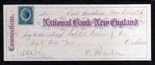 6H134 - 1876   THE NATIONAL BANK OF NEW ENGLAND - EAST HADDAM, CONNECTICUT