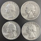 Lot of 4 Silver Washington Quarters - 90% Silver - FREE SHIPPING
