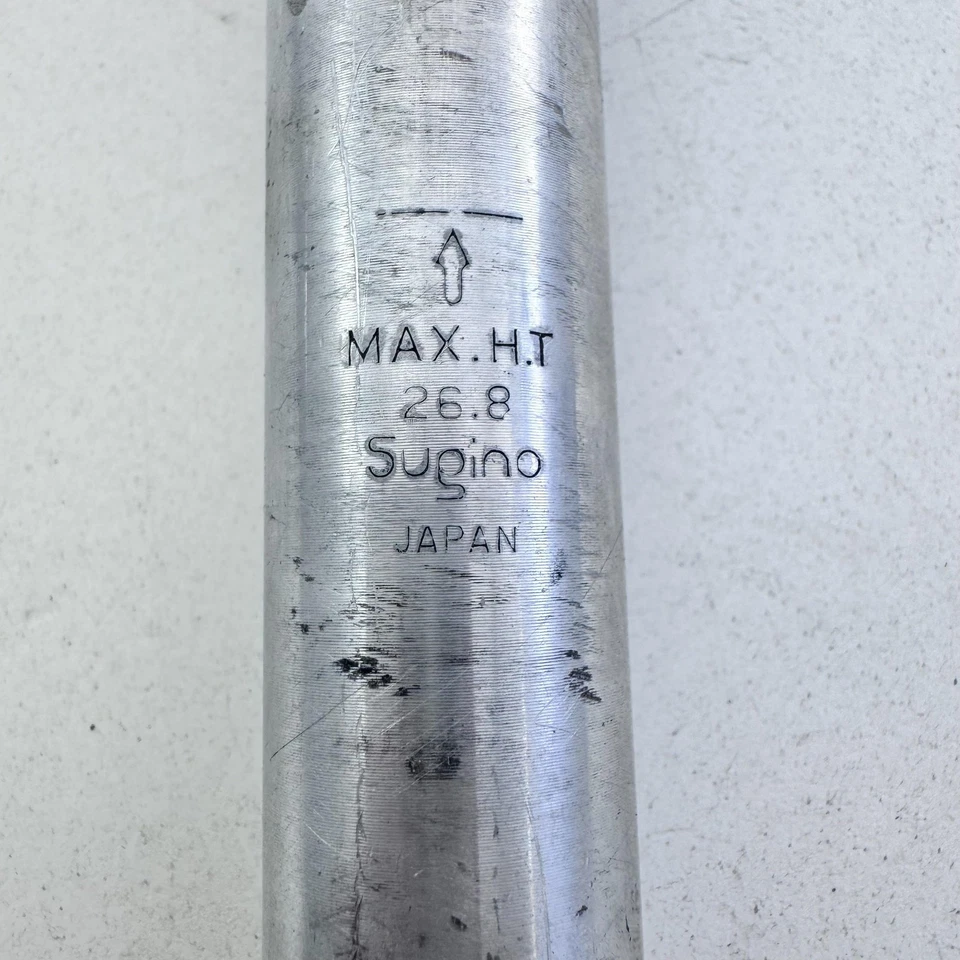 Tija de sillín de bicicleta vintage Sugino SP-H 26,8 mm 210 mm aleación plateada Japón carretera A43 Foto 3 de 4