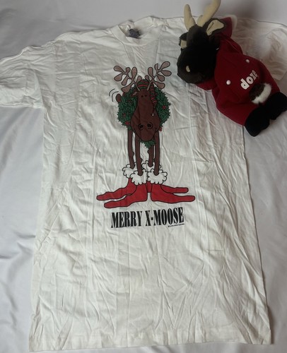 Vintage Doze Clothes 90s Merry X-Moose Sleep Shirt With Plush Moose One Size