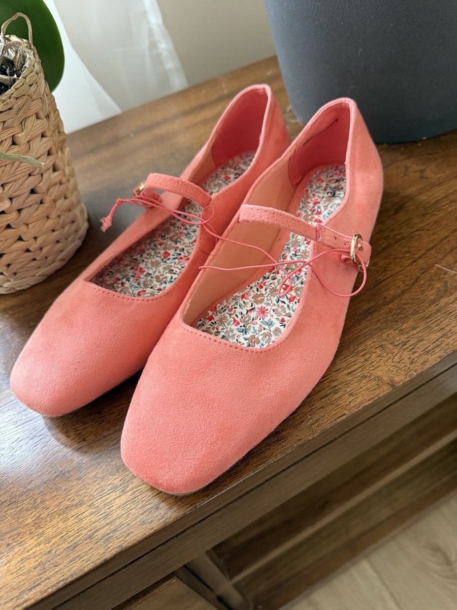 New Coral Pink Mary Jane Flats – Size UK – TU – Faux Suede