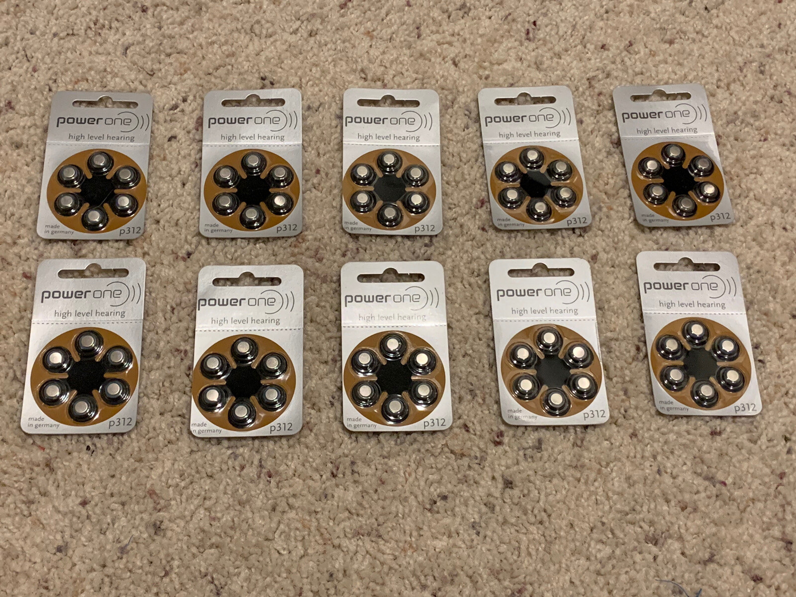 Power one high level hearing p312 hearing aid battery lot 10