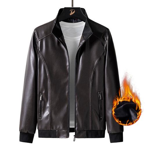 Men's Lapel Leather Jacket Loose Fat Casual Plus Velvet Coats Loose Stand Collar - Bild 14 von 14
