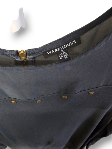 Warehouse Size 8 Long-Sleeved Thin Top Metal Square Detailing Zipper Collar - Picture 2 of 4