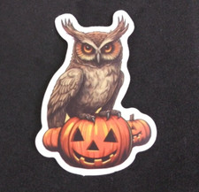 Owl With Jack O' Lanterns Jungle Magic Sticker 1.38" x 1.75" (A)