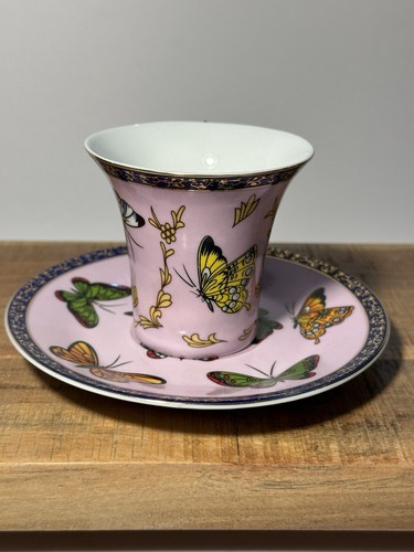 (4) CLASSIC COFFEE & TEA CUPS AND SAUCERS BUTTERFLY BLUE GREEN PINK ORANGE - Picture 13 of 24
