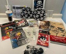 PIRATES Birthday Party Supplies:Plates, Tablecloth, Decor, Cups, Favor Bags for8
