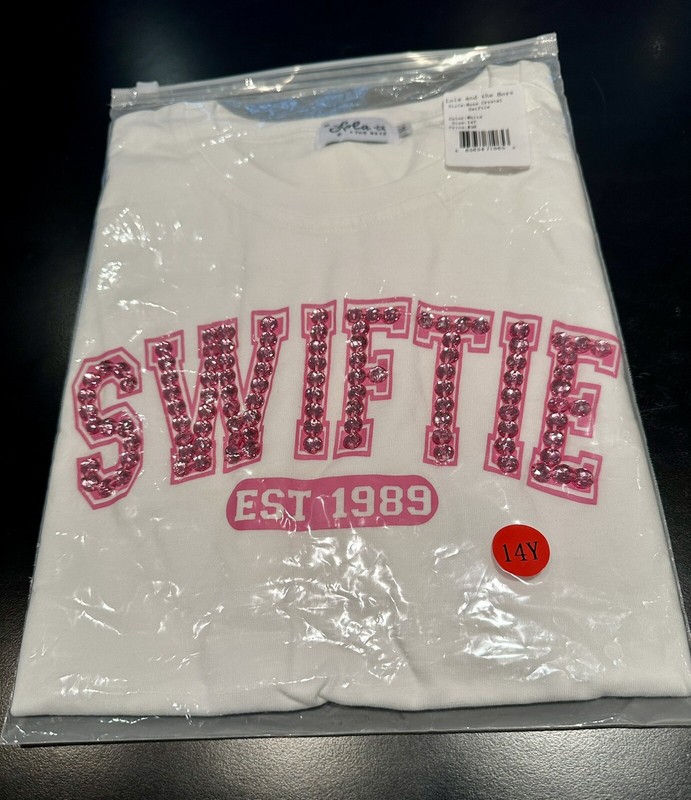 Lola+The Boys Size 14 Swiftie T-shirt NWT With Pink Rhinestones 