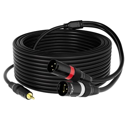 3.5mm TRS to 2 XLR Pro Stereo Cable 20 FT 1/8 inch Male to Dual XLR Male Y Sp...