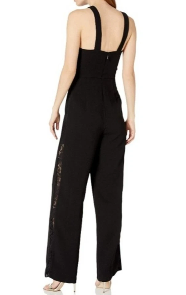 BCBGeneration Women's  Jumpsuit  Lace Contrast Black Wide Leg Halter Neck Size 0 - Image 2 of 4