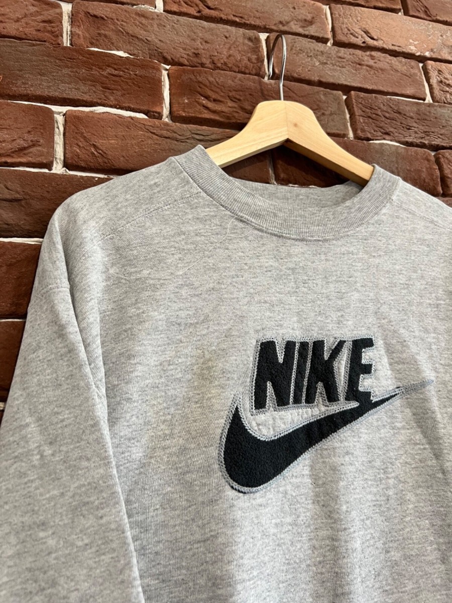 Vintage 90s Nike Big Swoosh Logo Black Tag Sweatshirt S Grey | eBay