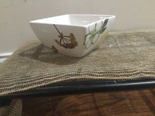 Macy's The Cellar Creamware Piece Retro Square Bowl, Serving Set Green Floral ex