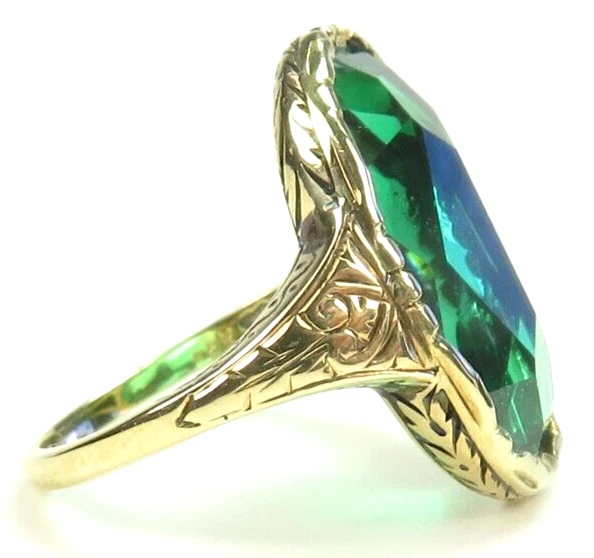 Antique French 1920's Green Stone 13KY Ring Size 5.5 UK-K1/2 9.26Ct Art Deco - Image 4 of 4