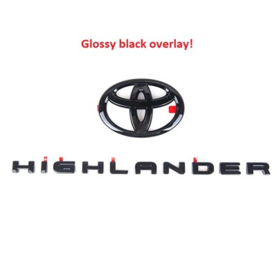 2PCS Kit Gloss Black Toyota Logo Highlander Overlay Emblem Fit 2020+ Highlander