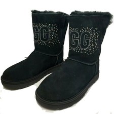 UGG Women boots Classic Bling ankle pull on black suede shearling sz 6 37 new