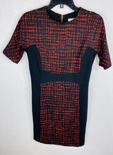 Michael Kors Dress Womens 2 Red Black Striped Sheath Short Sleeve Lined Stretch