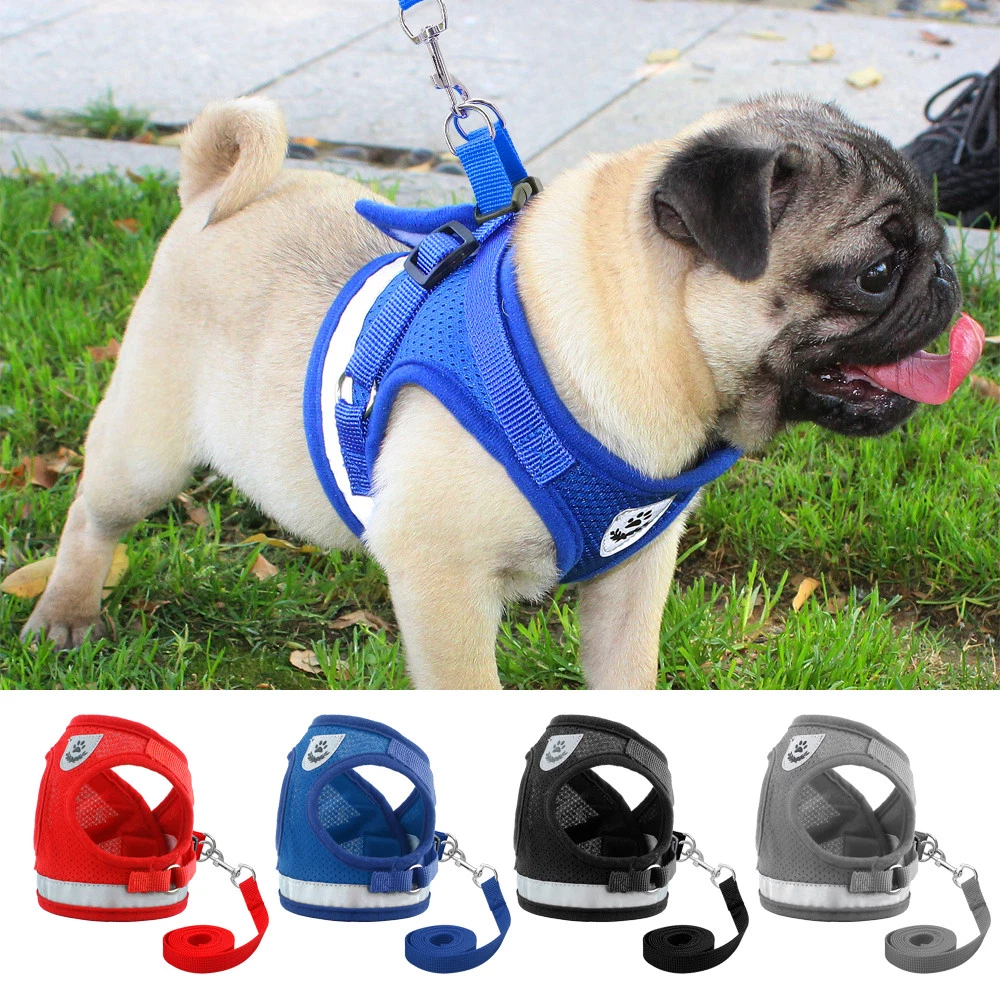 Dog Harness for Chihuahua Pug Control Mesh Walk Collar Vest Harnes and Leash Set