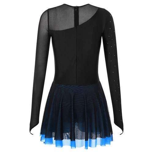 Womens Shiny Long Sleeve Leotard Dress Figure Ice Skating Ballet Dance Dress - Picture 12 of 52