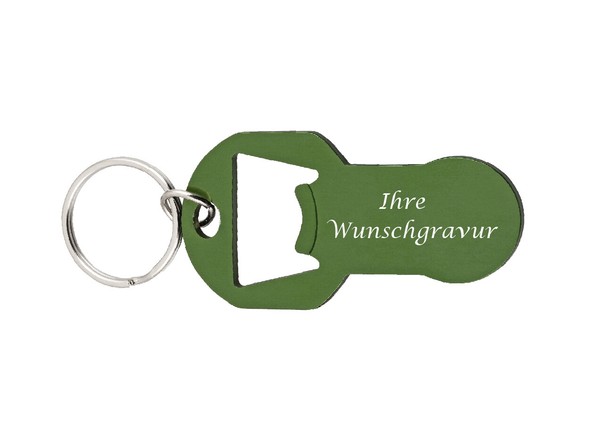 SchlüSselanhäNger Mit Gravur / Mit Einkaufschip Und FlaschenöFfner / Farbe: GrüN-image